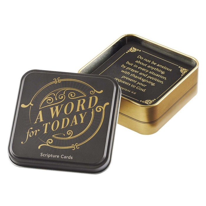 A Word for today scripture cards in a gift tin