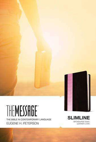 Biblia slimline, imitación cuero café y rosada - The Message