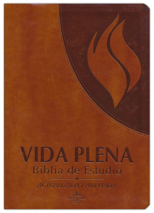 Biblia de estudio vida plena, actualizada y ampliada, sentipiel café - RVR 1960