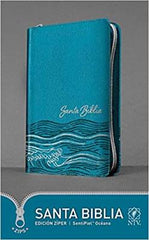 Biblia edición ziper, sentipiel azul claro - NTV