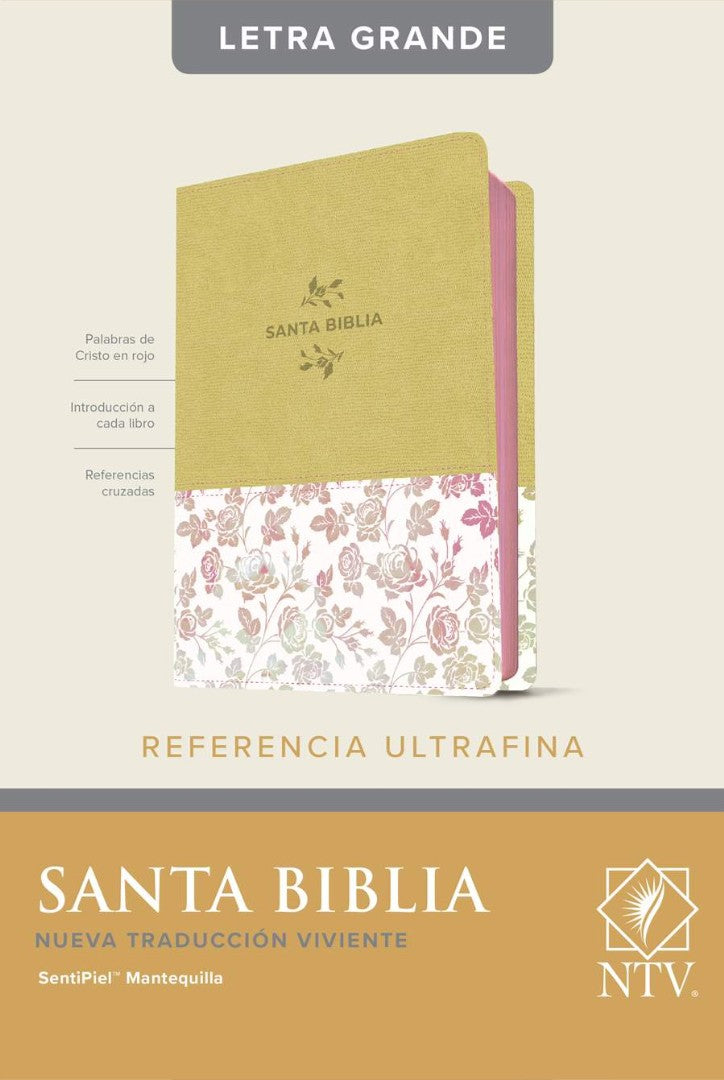 Biblia sentipiel marrón con flores y letra grande - NTV