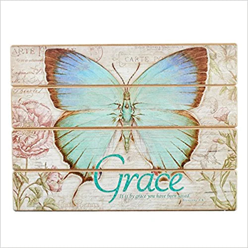 Placa de madera para pared "Grace" de Botanic Butterfly Blessings - Efesios 2:8