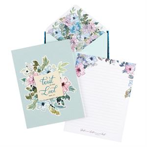 Writing Paper and Envelope Set: Blue Floral Trust in the LORD (Proverbs 3:5)