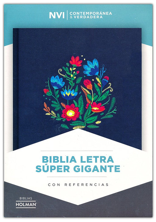Biblia Letra Super Gigante NVI - Azul Bordado Sobre Tela