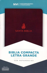 Biblia compacta letra grande marrón piel fabricada - NVI