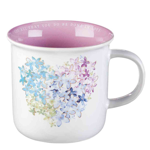 Violet Floral Heart: Let All That You Do Be Done In Love (Ceramic Mug)