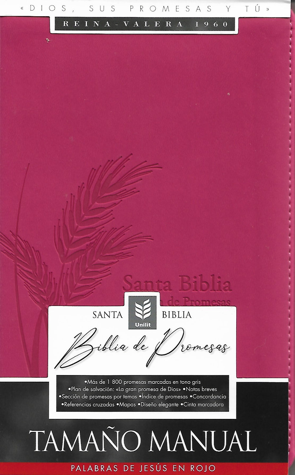 Biblia de promesas, color fucsia con cierre, tamaño manual - RVR 1960
