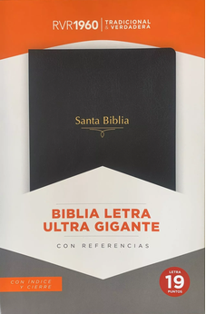 Biblia letra súper gigante con cierre, imitación piel negro con índice - RVR 1960