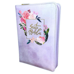Biblia RVR 1960 letra gigante, con cierre e imitacion piel violeta floral con indice