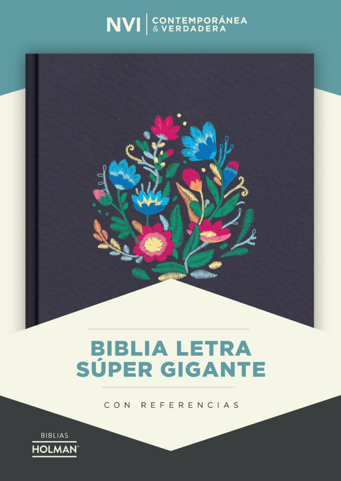 Biblia letra súper gigante con índice y referencias, azul bordado - NVI
