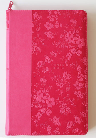 Biblia imitación piel fucsia con cremallera, índice y letra grande - RVR 1960