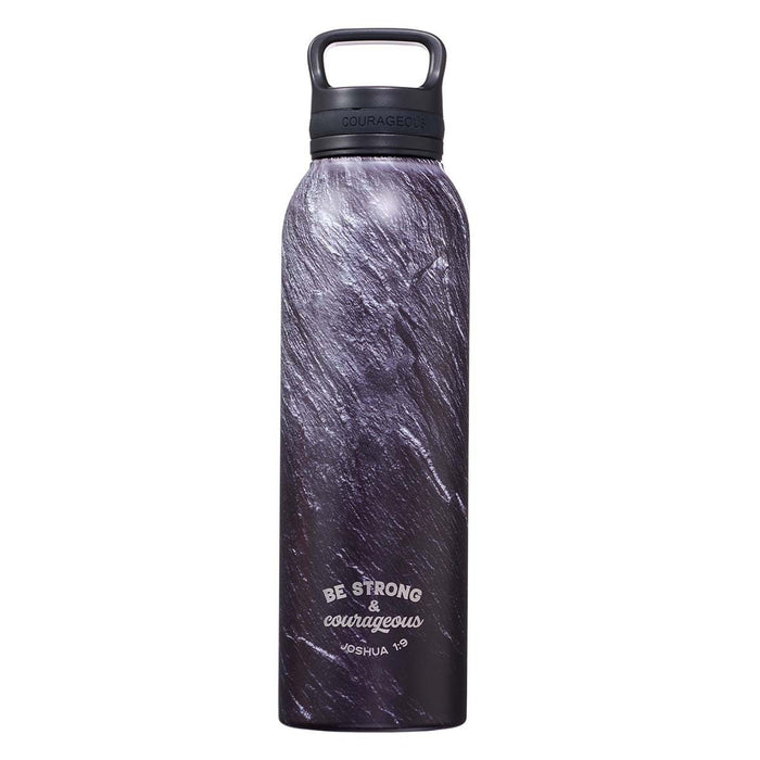 Botella metálica de agua imitación piedra negra Strong & Courageous - Josué 1:9