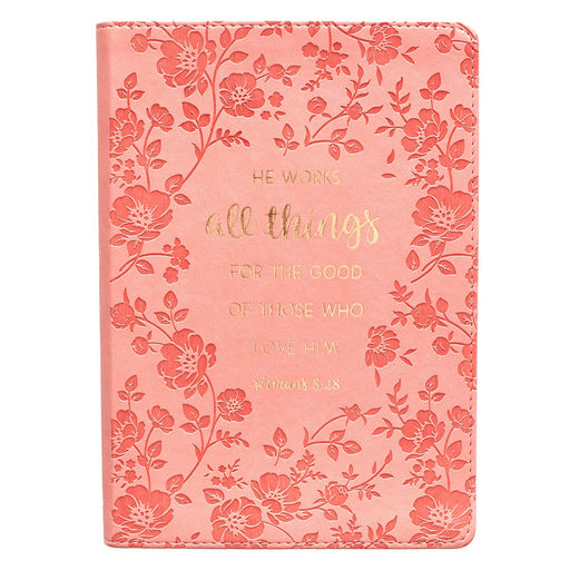 All Things Coral Faux Leather Slimline Journal - Romans 8:28