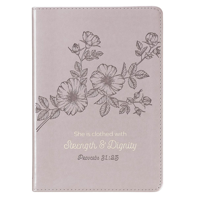 Strength & Dignity Slimline Taupe Faux Leather Journal – Proverbs 31:25
