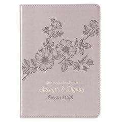 Strength & Dignity Slimline Taupe Faux Leather Journal – Proverbs 31:25
