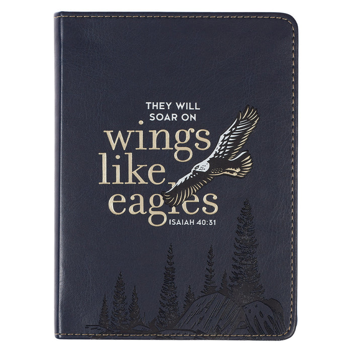 Diario de piel sintética de tamaño práctico, color azul marino- Wings Like Eagles- Isaías 40:31