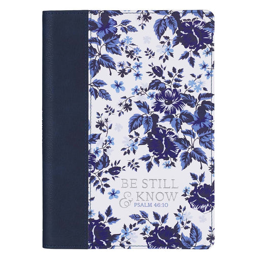 Be Still & Know Blue Floral Faux Leather Classic Journal - Psalm 46:10