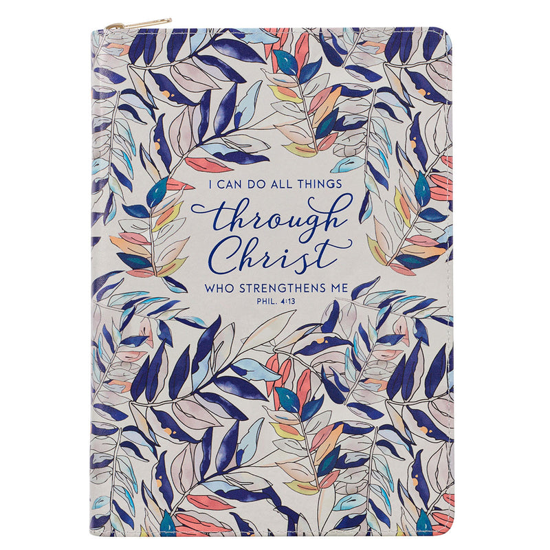 I Can Do All Things Scattered Leaf Faux Leather Classic Journal with Zipped Closure - Philippians 4:13