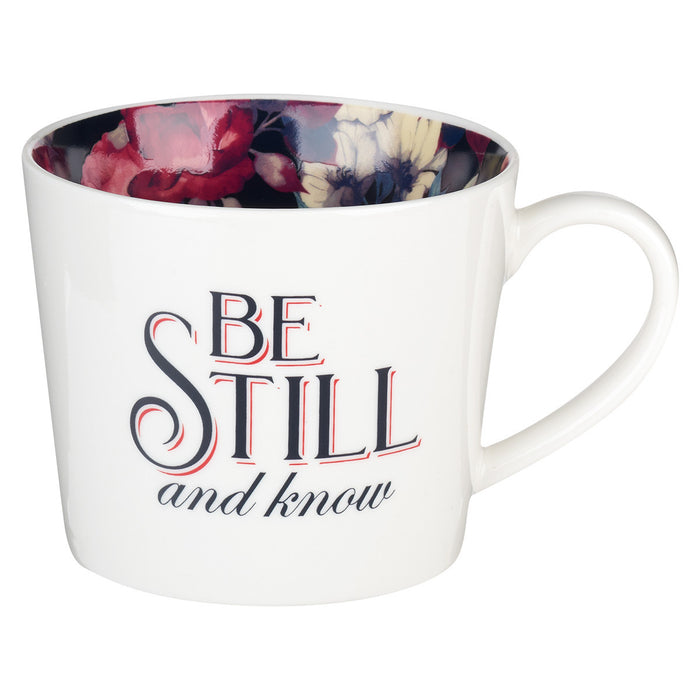 Mug Be Still Vintage Floral Ceramic - Psalm 46:10