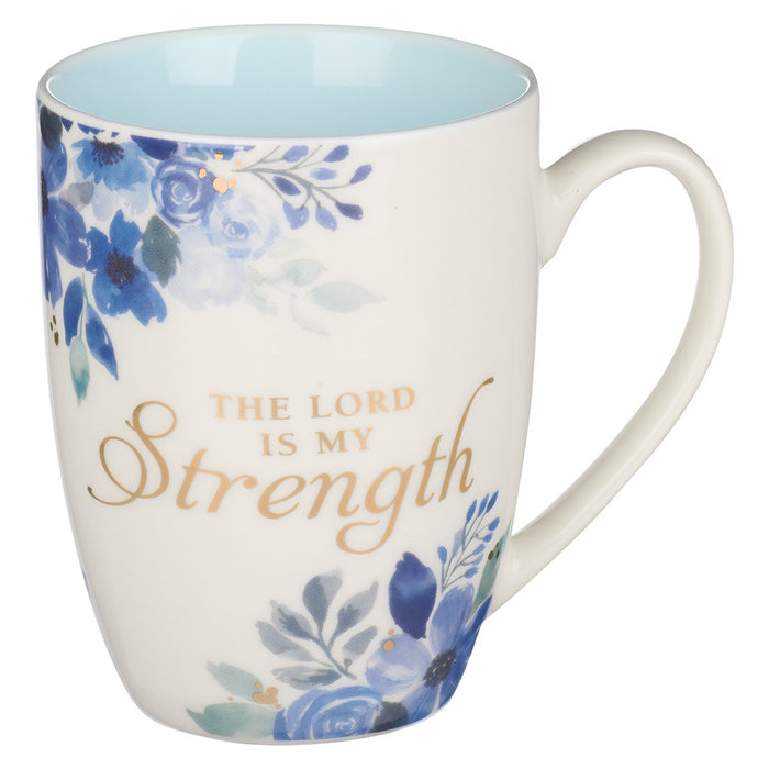 Mug The Lord is My Strength Blue Floral  (Psalm 28:7)