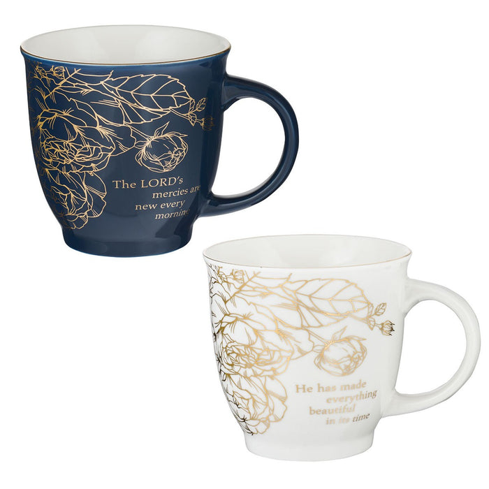 A Beautiful Morning Two Piece Ceramic Mug Set - Lamentations 3:23 & Ecclesiastes 3:1