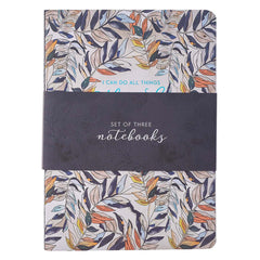 Through Christ Navy Floral Large Notebook Set - Philippians 4:13