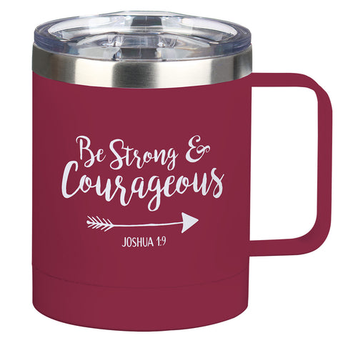 Be Strong & Courageous Very Berry Camp Style Stainless Steel Mug - Joshua 1:9