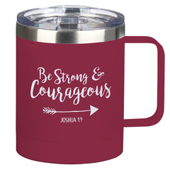 Be Strong & Courageous Very Berry Camp Style Stainless Steel Mug - Joshua 1:9