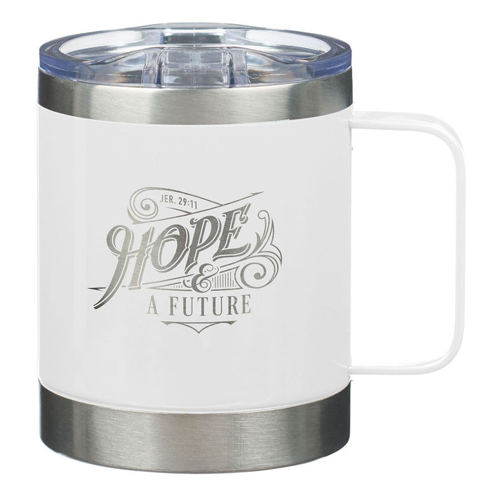 Hope and a Future White Camp Style Stainless Steel Mug - Jeremiah 29:11