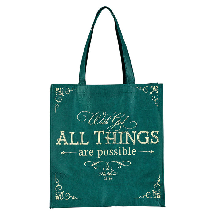 Tote Bag - All Things are Possible Green Shopping Matthew 19:26