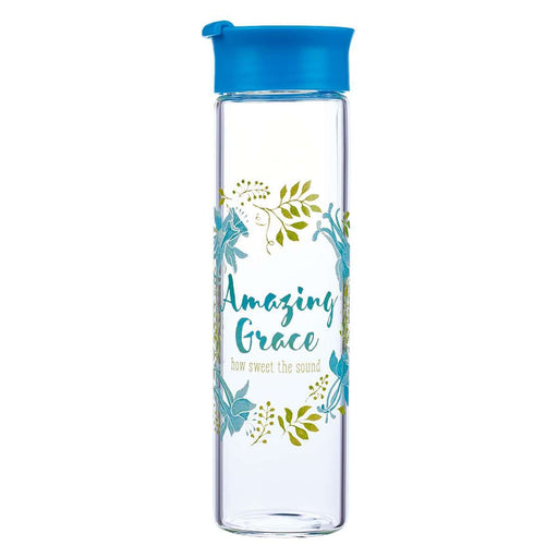 Botella de vidrio para agua - Amazing Grace - Azul - Coffee & Jesus