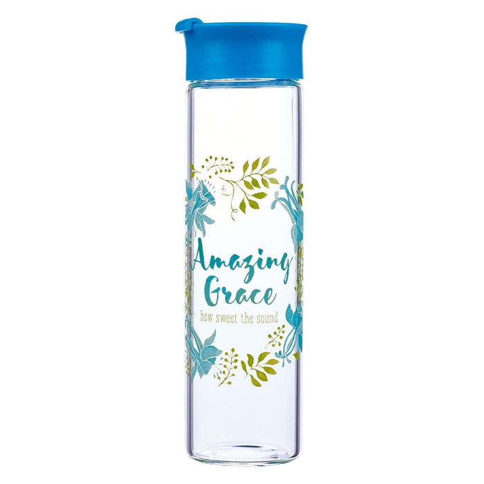 Botella de vidrio para agua - Amazing Grace - Azul - Coffee & Jesus