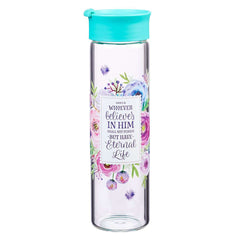 Botella de vidrio para agua - Whoever Believes in Him - Pastel Floral