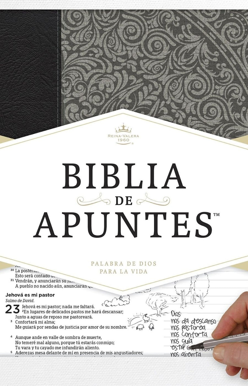 Biblia de apuntes gris floral piel genuina - RVR 1960