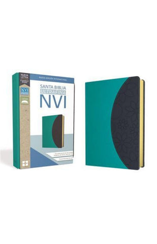Santa Bibla ultrafina imitación piel turquesa y gris - NVI