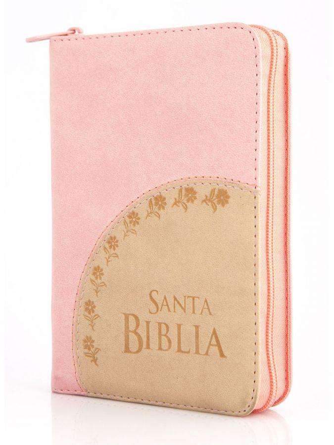 Santa Biblia Compacta con Cierre para Jovenes Reina Valera 1960 - Imitación piel rosa/crema - Coffee & Jesus