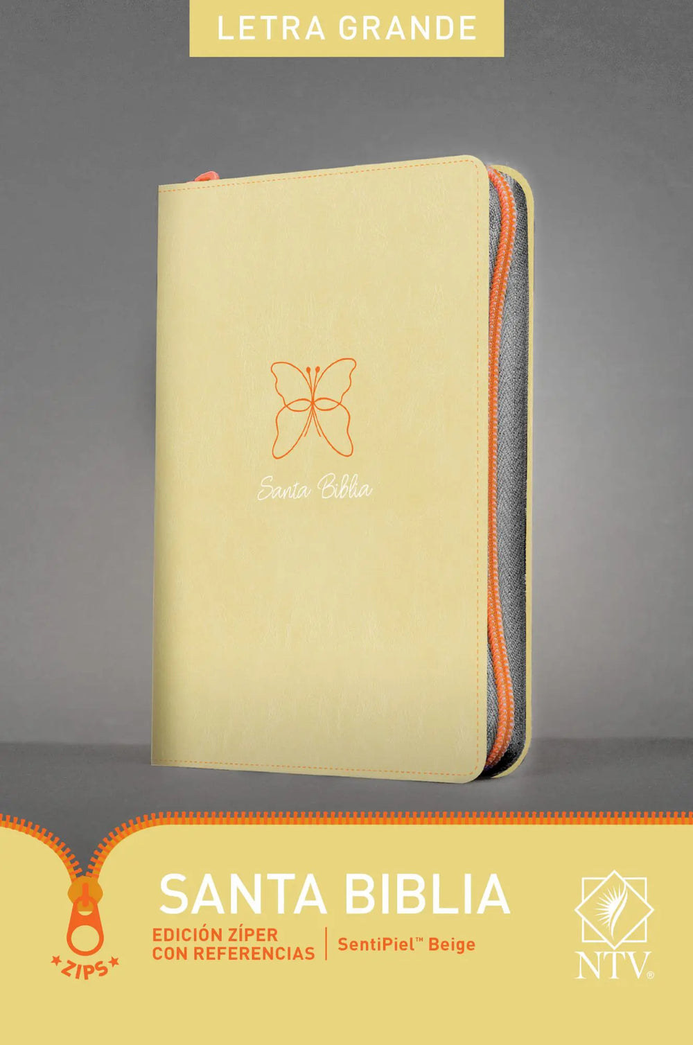 Santa Biblia edición ziper, beige letra grande - NTV