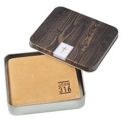 Billetera de cuero color café: Juan 3:16